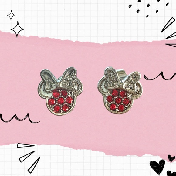 MINNIE RED Rhinestones Stud Earrings With Gift Bag - Picture 2 of 5